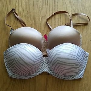 2 Victoria's Secret Pink Multi Way Push Up Bras